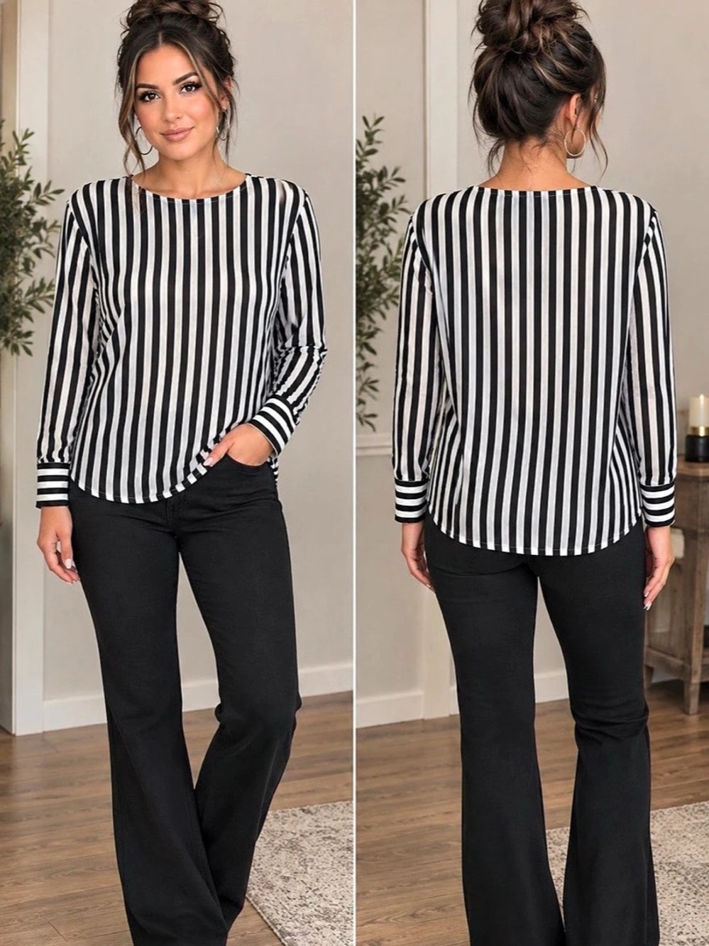 Lafayette 148 New York Lafayette 148 Striped Long Sleeve Blouse in Black & White